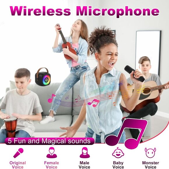 Mini Karaoke Machine, Portable Bluetooth Karaoke Speaker with 2 Wireless Mics fo - Picture 4 of 6